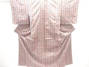 アンティーク　格子模様織り出し米沢紬着物アンサンブル